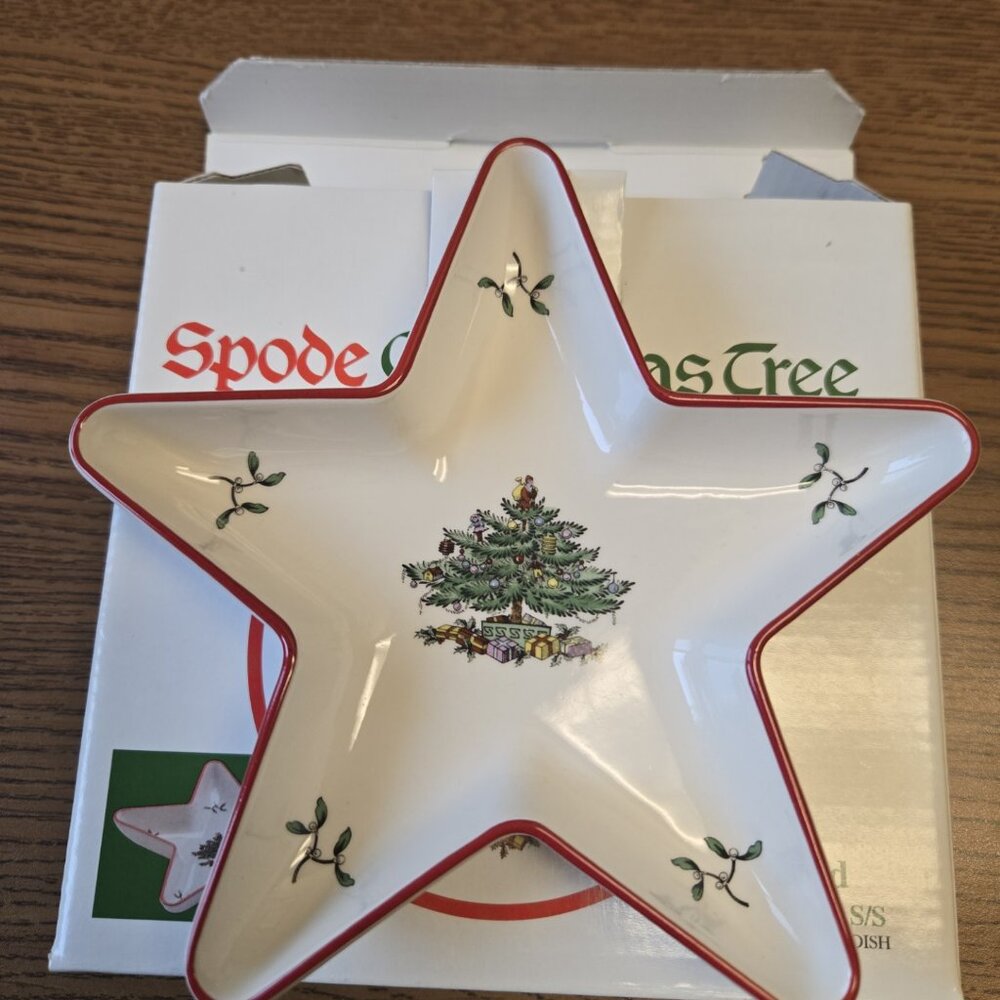 Vintage Spode Christmas Tree Small Star Shaped Tray Red Candy Dish